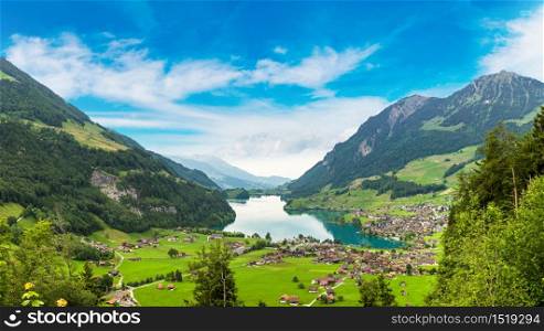Panorama of Lungern village in a beautiful summer day, Switzerland