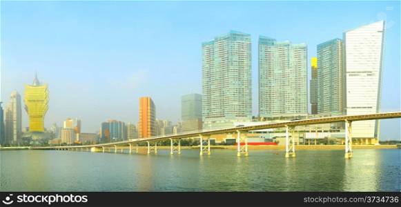 Panorama of Macau business center in the sunny day