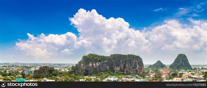 Panorama of Marble Mountains in Danang, Vietnam in a summer day