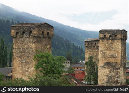 Panorama of Mestia, Swanetia, Georgia, Europe