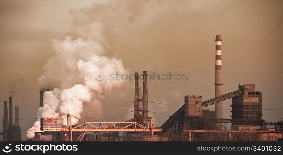 Panorama of metallurgical works. Industrial landscape