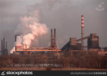 Panorama of metallurgical works. Industrial landscape