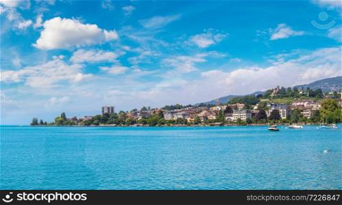 Panorama of Montreux and Lake Geneva in a beautiful summer day, Switzerland