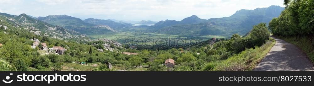 Panorama of mountain and road near Skadarsko lake in Montenegro