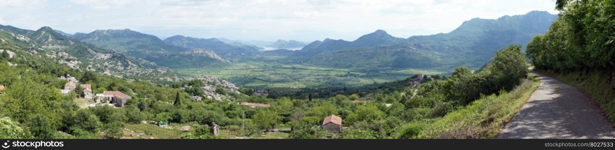 Panorama of mountain and road near Skadarsko lake in Montenegro