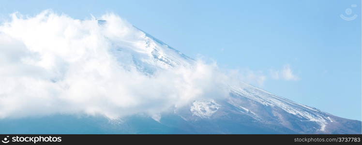 Panorama of Mountain Fuji fujisan from yamanaka lake at Yamanashi Japan