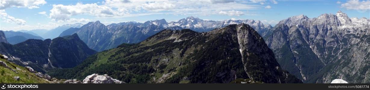 Panorama of mountain in Slovenian Alps