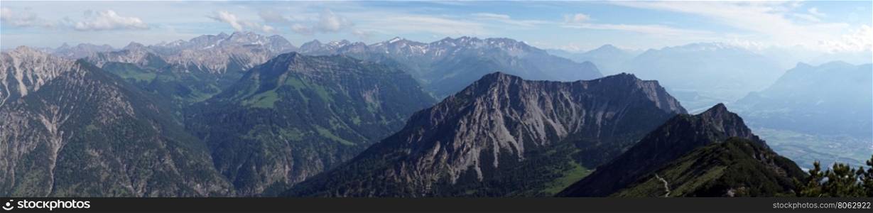 Panorama of mountain range in Lichtenstein