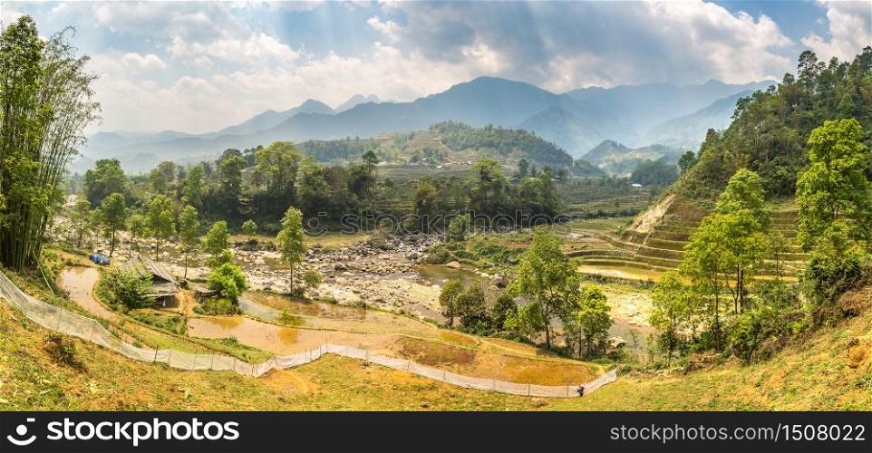 Panorama of Mountain river in Sapa, Lao Cai, Vietnam in a summer day