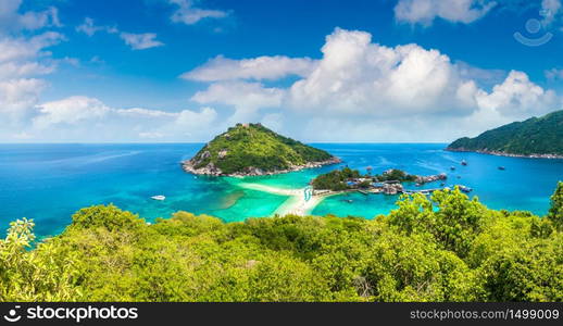 Panorama of Nang Yuan Island, Koh Tao, Thailand in a summer day