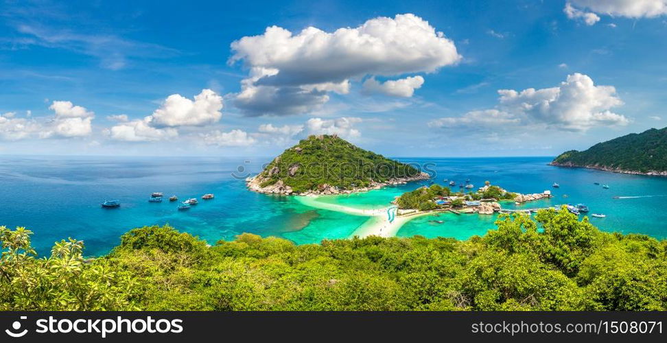 Panorama of Nang Yuan Island, Koh Tao, Thailand in a summer day