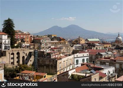 Panorama of napoli with vesuvius,clouds and buildings