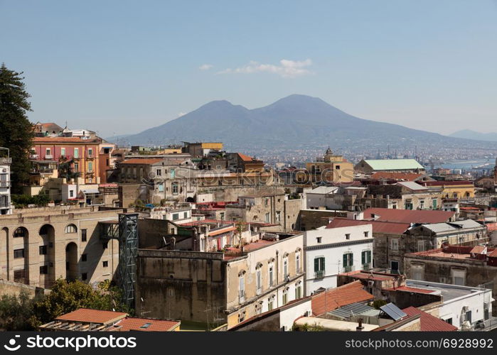 Panorama of napoli with vesuvius,clouds and buildings