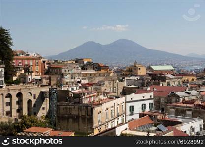 Panorama of napoli with vesuvius,clouds and buildings