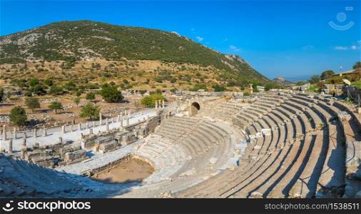 Panorama of Odeon - small theater in ancient city Ephesus, Turkey in a beautiful summer day