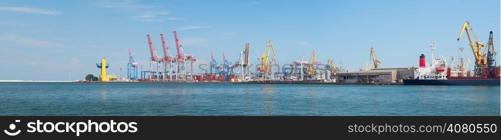 Panorama of Odessa Seaport at sunny day.