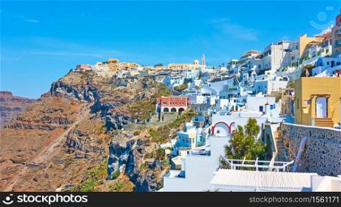 Panorama of of Fira town in Santorini Island, Greece. Greek scenery