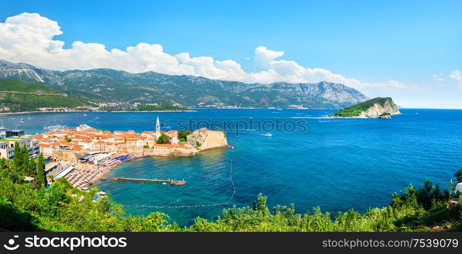 Panorama of old city Budva on Adriatic sea, Montenegro. Panorama of city Budva