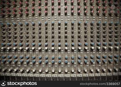 panorama of old dirty sound mixer pult