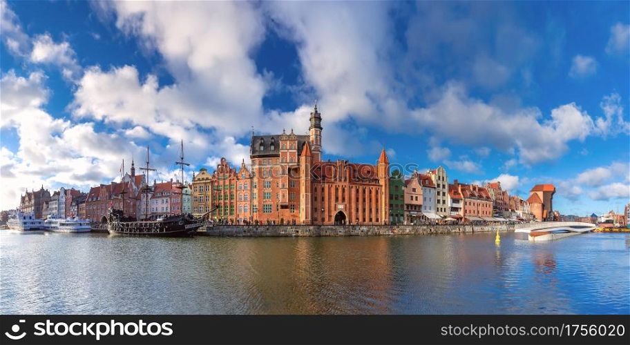 Panorama of Old Town, Dlugie Pobrzeze and Motlawa River, Gdansk, Poland. Panorama of Old Town and Motlawa in Gdansk, Poland