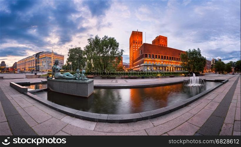 Panorama of Oslo City Hall in the Evening, Oslo, Norway