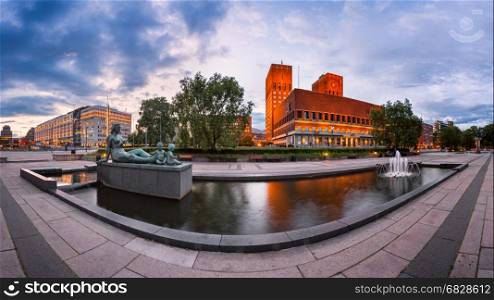 Panorama of Oslo City Hall in the Evening, Oslo, Norway