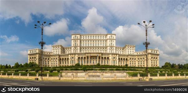 Panorama of Parliament in Bucharest, Romania in a beautiful summer day