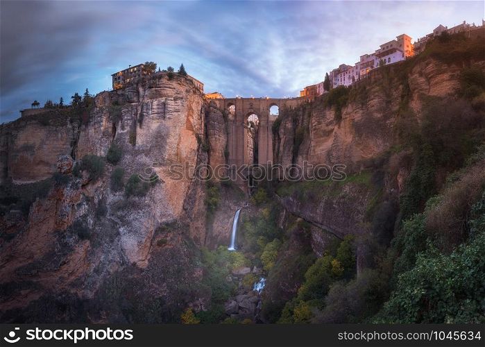 Panorama of Puente Nuevo Bridge and Ronda in the Morning, Andalusia, Spain