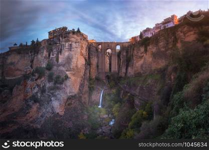 Panorama of Puente Nuevo Bridge and Ronda in the Morning, Andalusia, Spain