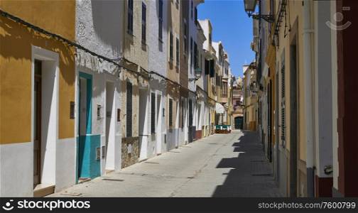 Panorama of restaurant in the streets of Ciutadella, Menorca