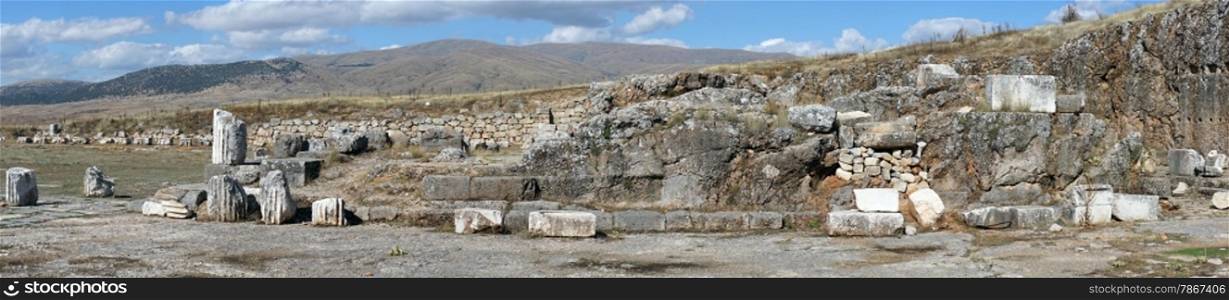 Panorama of roman temple in Antiohia Pisidia near Yalvac, Turkey