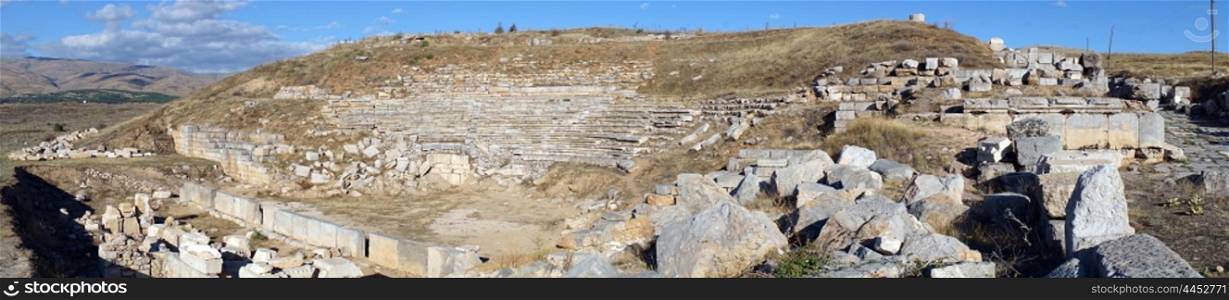 Panorama of roman theater in Antiohia Pisidia near Yalvac, Turkey
