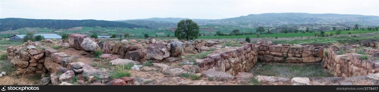 Panorama of ruins of hittite town Shapunova in Turkey