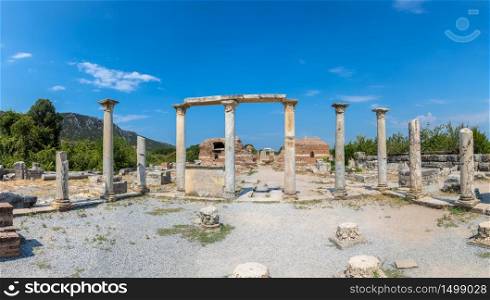 Panorama of Ruins of the ancient city Ephesus, the ancient Greek city in Turkey, in a beautiful summer day