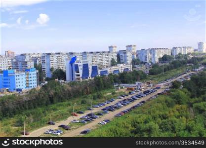 Panorama of Russian town from bird flight