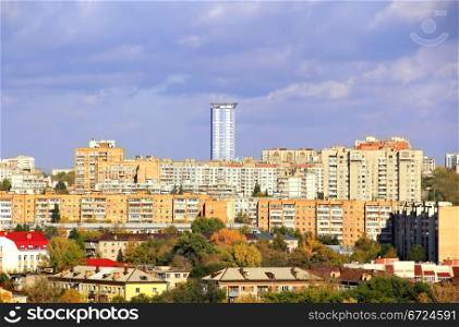 Panorama of Russian town from bird flight