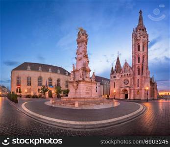 Panorama of Saint Matthias Church and Trinity Square in the Morning, Budapest, Hungary