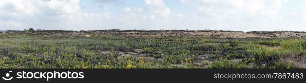 Panorama of sand dunes near Caesarea, Israel