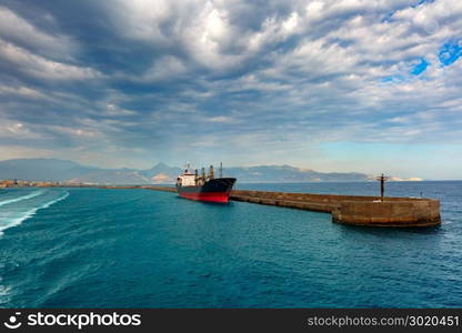 Panorama of sea port, Heraklion, Crete, Greece. View from sea to harbour of Heraklion, Crete, Greece.