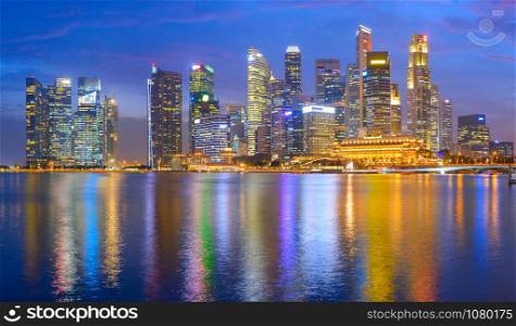 Panorama of Singapore Downtown at beautiful twilight