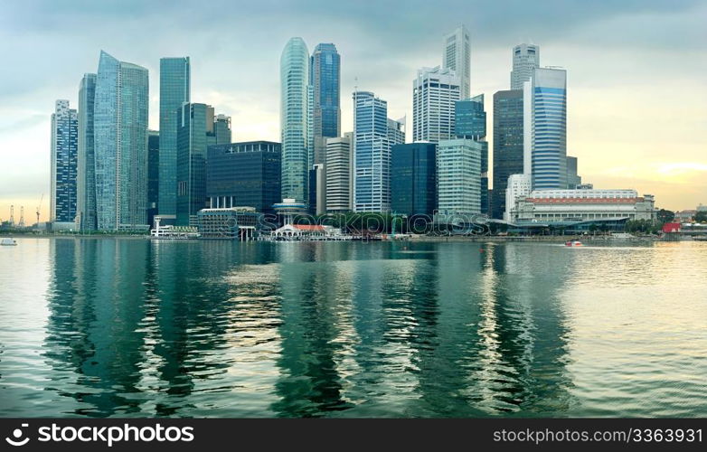 Panorama of Singapore in the beautiful sunset