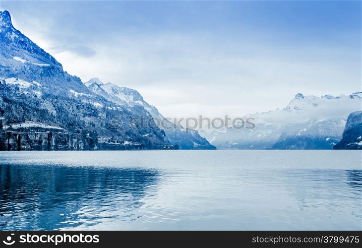 Panorama of Snow Mountain. Winter in the swiss alps.
