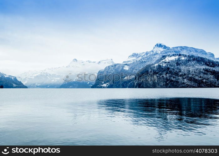 Panorama of Snow Mountain. Winter in the swiss alps.