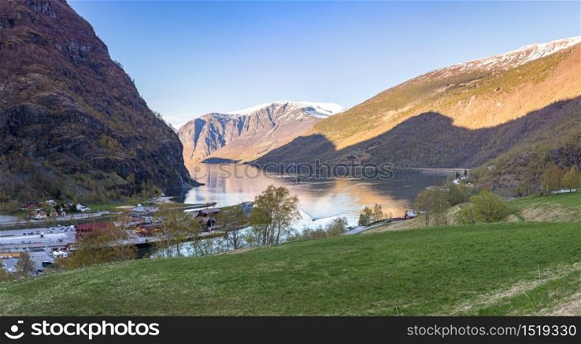 Panorama of Sognefjord in Norway in a sunny day