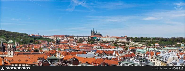 Panorama of Stare Mesto Old City and and St. Vitus Cathedral from Town Hall. Prague, Czech Republic