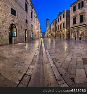 Panorama of Stradun Street in the Morning, Dubrovnik, Dalmatia, Croatia