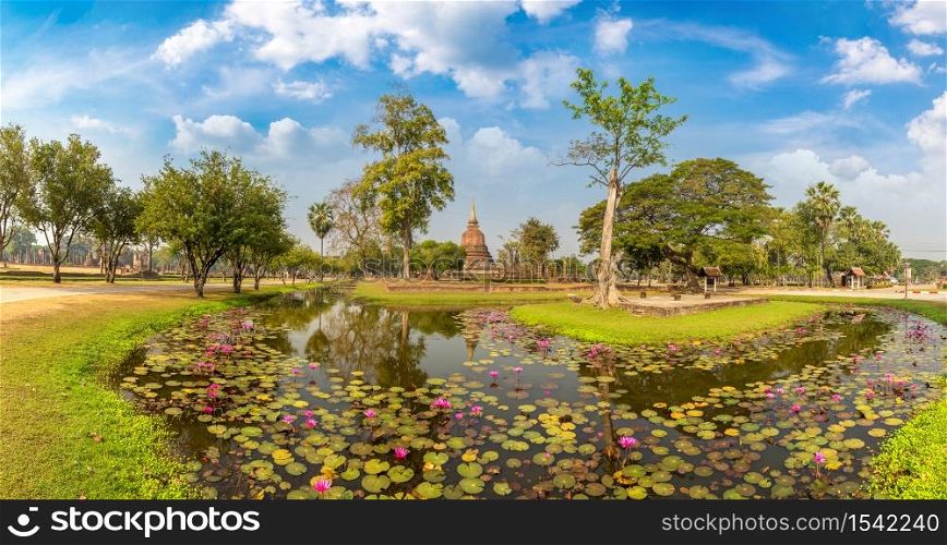 Panorama of Sukhothai historical park, Thailand in a summer day