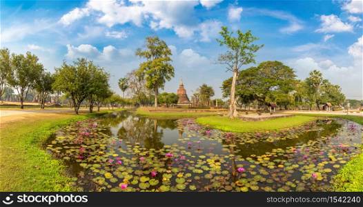 Panorama of Sukhothai historical park, Thailand in a summer day