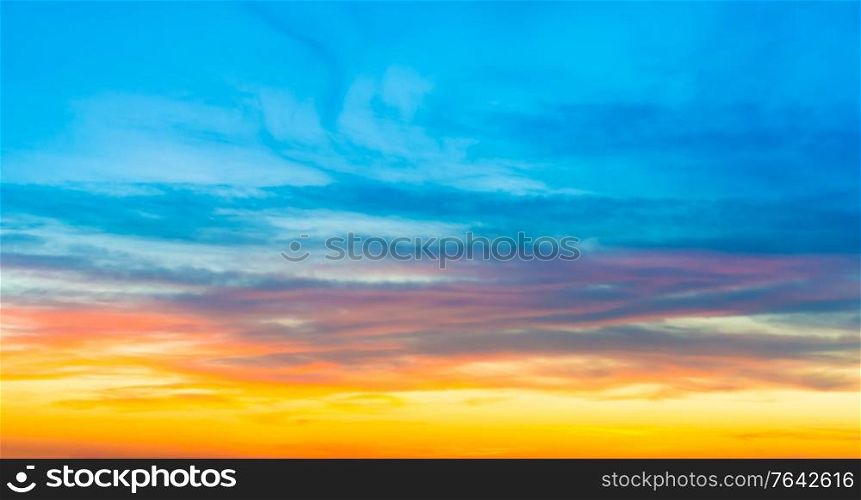 Panorama of sunset dramatic sky with colorful clouds as nature sunset background