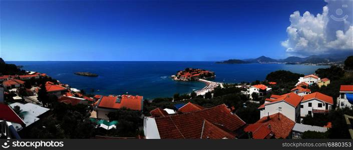 Panorama of Sveti Stefan island in Montenegro.